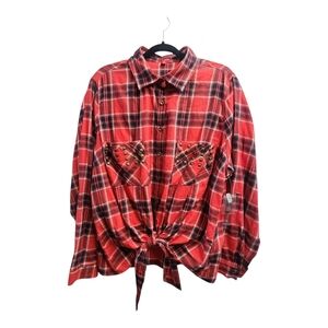 BONGO Red and Black Plaid Tie-Front Shirt